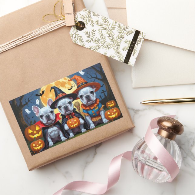 Sticker Rectangulaire Citrouille de Bulldogs français Halloween drôle (Cadeaux)