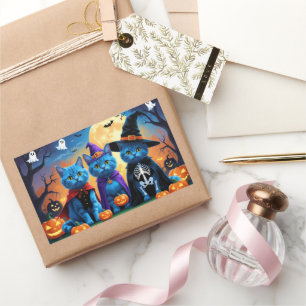 Sticker Rectangulaire Citrouille russe Blue Cats Halloween drôle