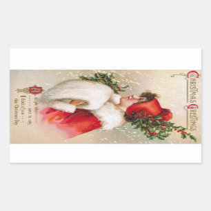 Sticker Rectangulaire Clapsaddle : Fille d'hiver avec le casquette de