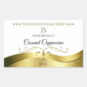 Sticker Rectangulaire Classy Wavy Gold Décor Clair Blanc Monogramme Étiq
