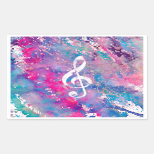 Sticker Rectangulaire Clef triple d'aquarelle de peinture de note bleue