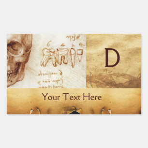 Sticker Rectangulaire CLINIQUE DENTAIRE, MONOGRAMME DENTISTE, Parchemin