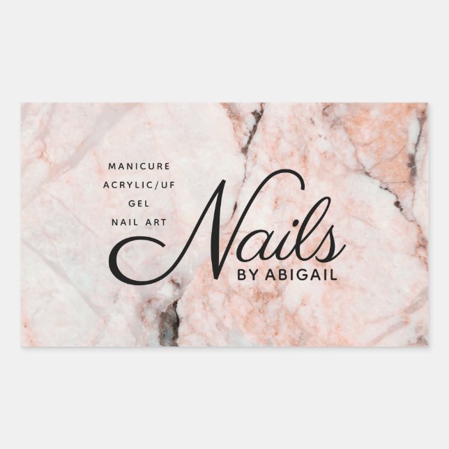 Sticker Rectangulaire Clous De Marbre Rose De Corail Moderne Par "Nom" (Devant)