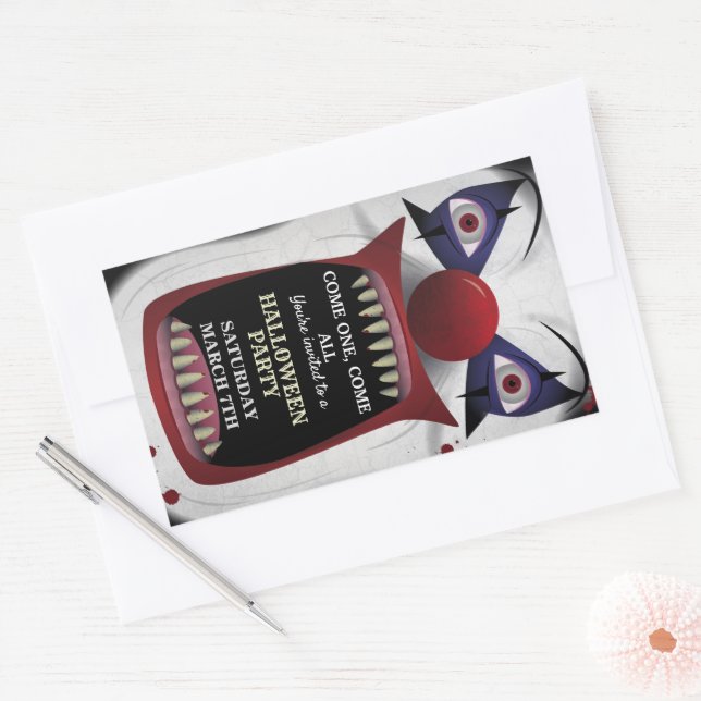 Sticker Rectangulaire Clown effrayant Halloween fête Carnaval Cirque Hor (Enveloppe)