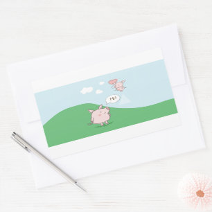 Sticker Rectangulaire Cochon Flottant mignon Dit Bonjour