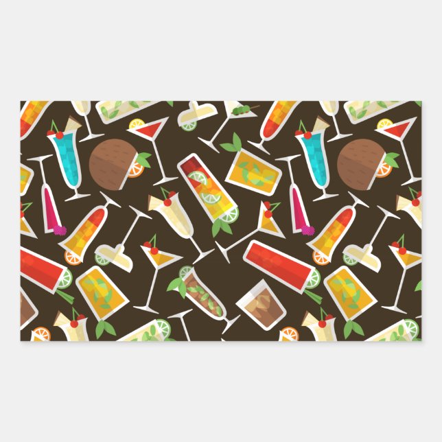 Sticker Rectangulaire cocktail motif et long drink, bar à cocktails (Devant)