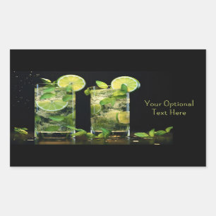 Sticker Rectangulaire Cocktails Mojito Texte Personnalisé
