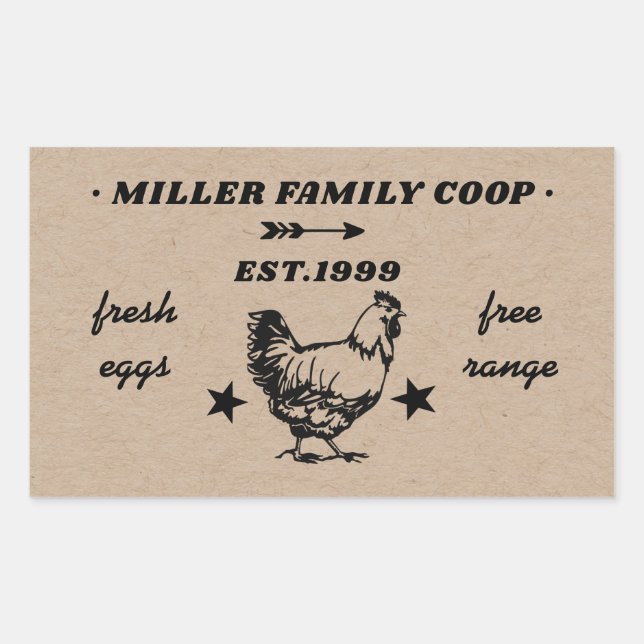 Sticker Rectangulaire coco de famille poule oeufs frais (Devant)