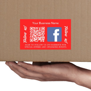 Sticker Rectangulaire Code QR nom de l'entreprise blanc rouge vif Facebo