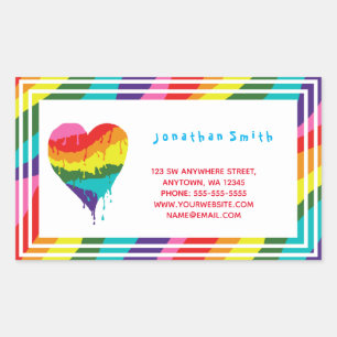 Sticker Rectangulaire Coeur arc-en-ciel LGBT personnalisé