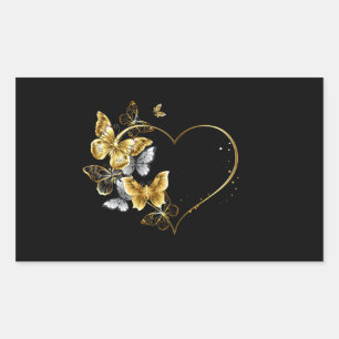 Sticker Rectangulaire Coeur aux papillons d'or