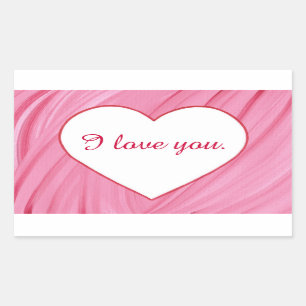 Sticker Rectangulaire Coeur blanc sur rouge rose aimez votre texte stick