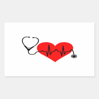 Sticker Rectangulaire Coeur de battement de coeur de stéthoscope