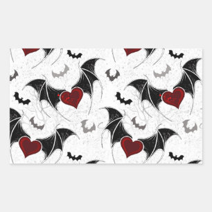 Sticker Rectangulaire Coeur d'Halloween avec ailes de chauve-souris noir
