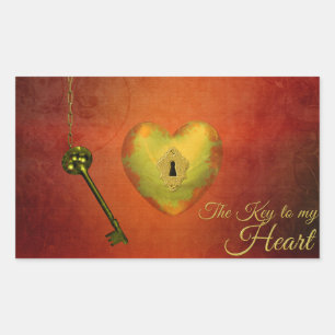Sticker Rectangulaire Coeur d'or avec clé