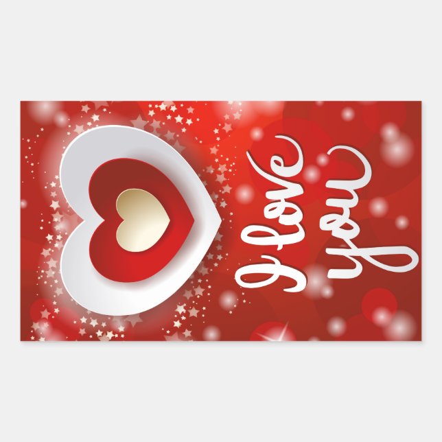 Sticker Rectangulaire Coeur et étoiles en rouge (Devant)