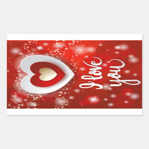 Sticker Rectangulaire Coeur et étoiles en rouge