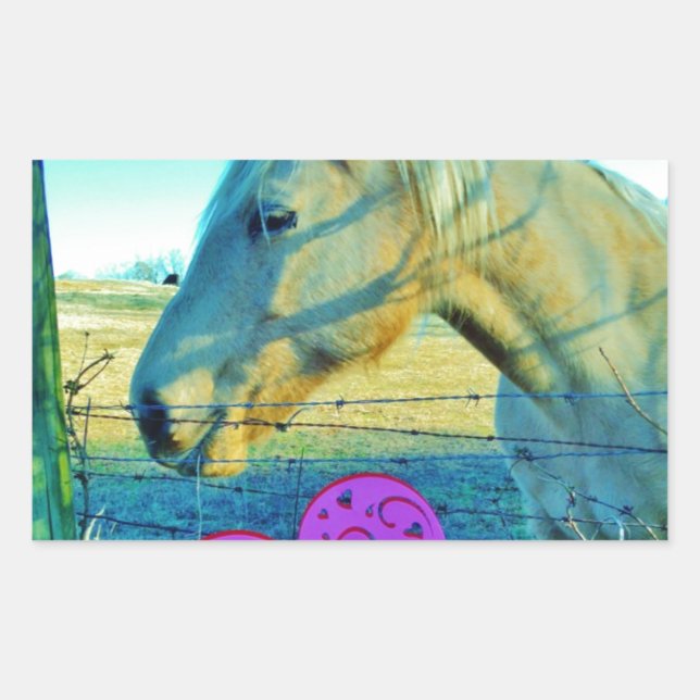 Sticker Rectangulaire Coeur rose et Cheval jaune (Devant)