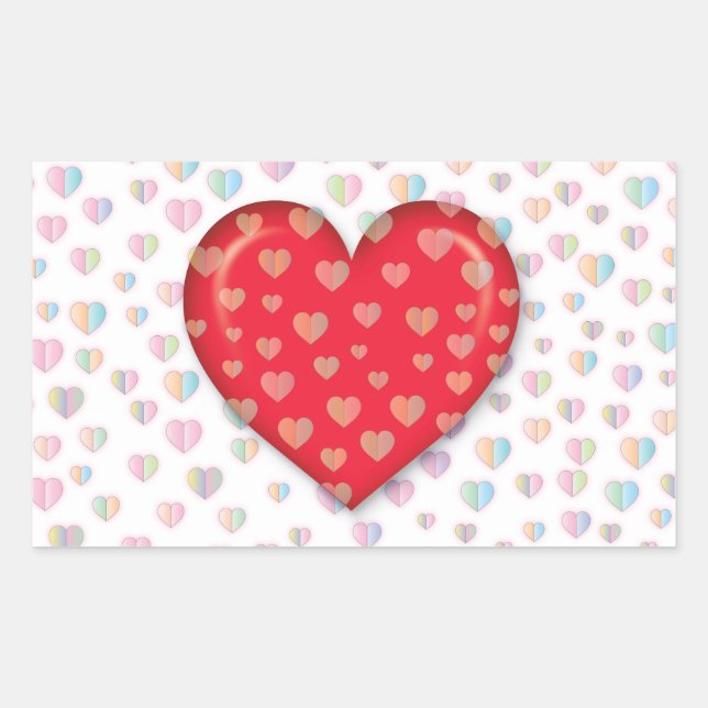 Sticker Rectangulaire Cœur rouge avec motif à pois classique rond stic (Devant)
