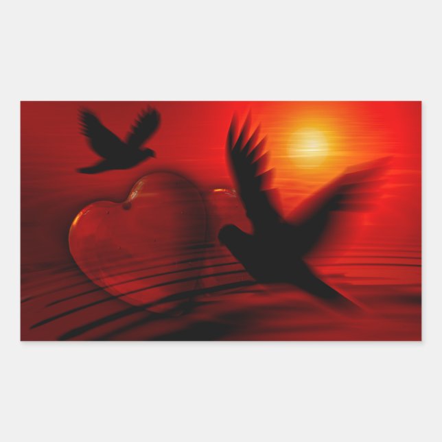 Sticker Rectangulaire Coeurs et colombes (Devant)