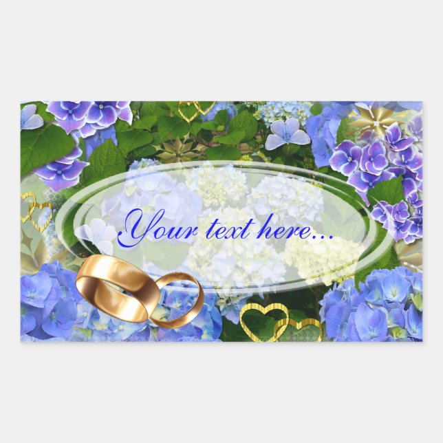 Sticker Rectangulaire Coeurs et hydrangées (Devant)