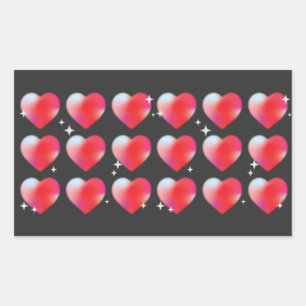 Sticker Rectangulaire Coeurs rouges en rang, coeur romantique