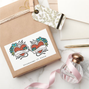 Sticker Rectangulaire Coeurs tatoués, Mariage graphique de tatouage