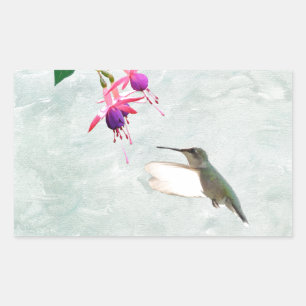 Sticker Rectangulaire Colibri et Fuschia