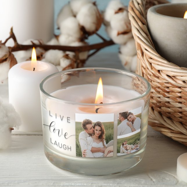 Sticker Rectangulaire Collage moderne Couple Photo & Live Love Laugh Cad (Créateur téléchargé)