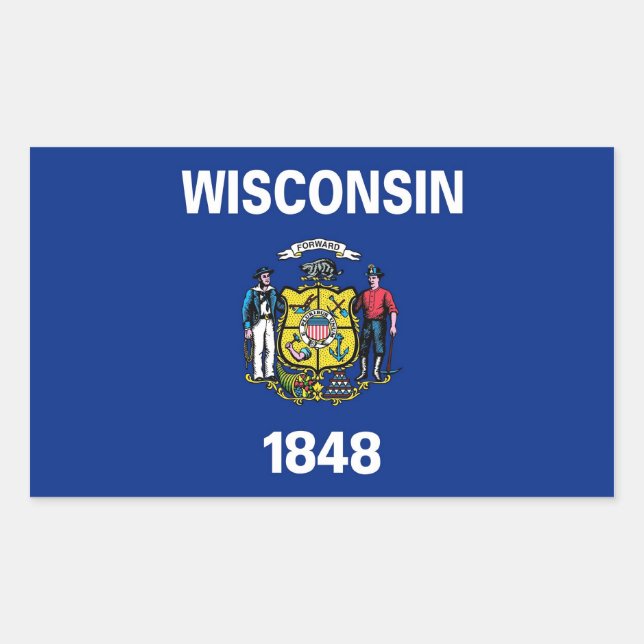 Sticker Rectangulaire Collier rectangle avec Drapeau du Wisconsin (Devant)