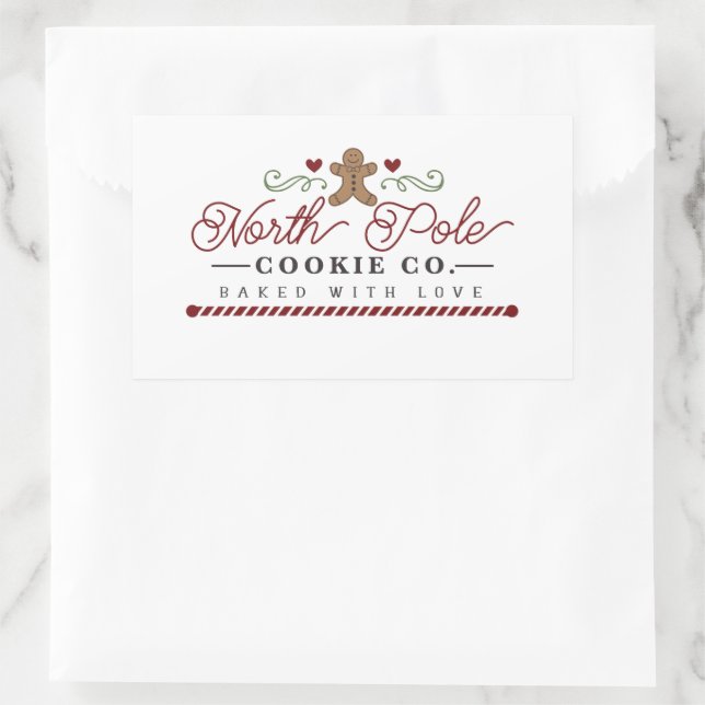 Sticker Rectangulaire Compagnie de biscuits du Pôle Nord Noël (Sac)