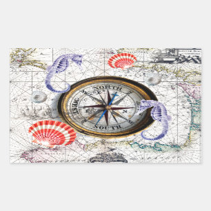 Sticker Rectangulaire Compass Vintage Nautique
