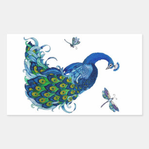 Sticker Rectangulaire Conception classique de paon et libellule