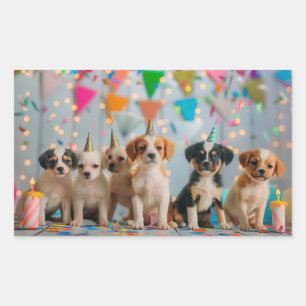 Sticker Rectangulaire Conception de célébration d'anniversaire de chiots