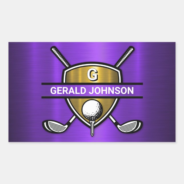 Sticker Rectangulaire Conception de monogramme de golf Bouclier Or Eléga (Devant)