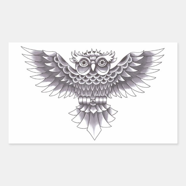 Sticker Rectangulaire Conception de tatouage de hibou de vieille école (Devant)