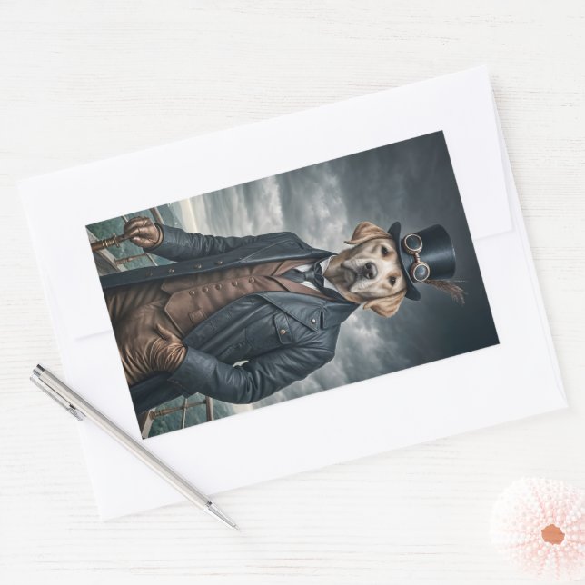 Sticker Rectangulaire Cool Elégant Victorian Steampunk Labrador Chien Ar (Enveloppe)