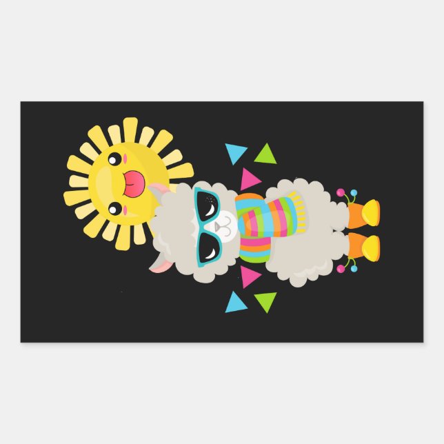 Sticker Rectangulaire Cool Llama et souriant Kawaii Sun (Devant)