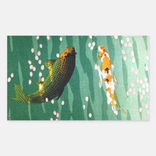 Sticker Rectangulaire Cool oriental chanceux koi poissons émeraude art d
