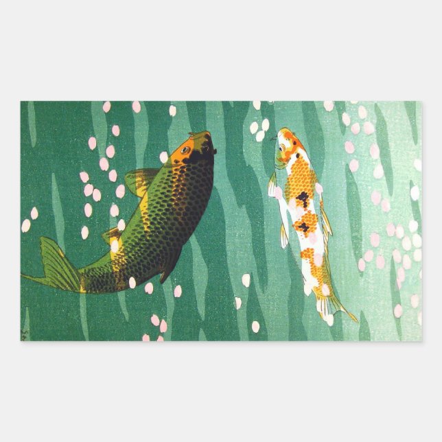 Sticker Rectangulaire Cool oriental chanceux koi poissons émeraude art d (Devant)