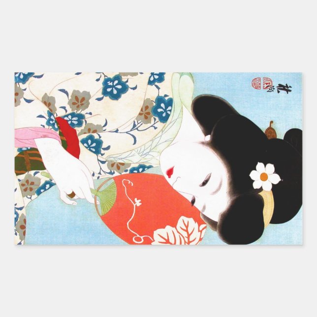 Sticker Rectangulaire Cool oriental japonais classique geisha lady art (Devant)