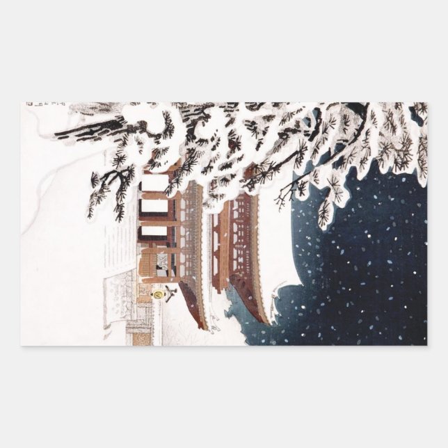 Sticker Rectangulaire Cool oriental japonais Hasui Kawase paysage hivern (Devant)