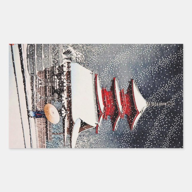 Sticker Rectangulaire Cool oriental japonais Kawase paysage d'hiver art (Devant)