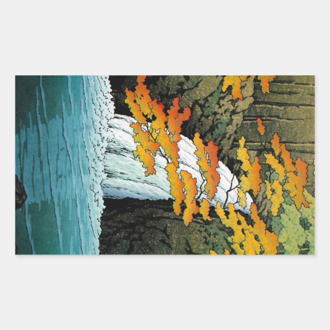 Sticker Rectangulaire Cool oriental japonais Kawase Senju Waterfall art (Devant)