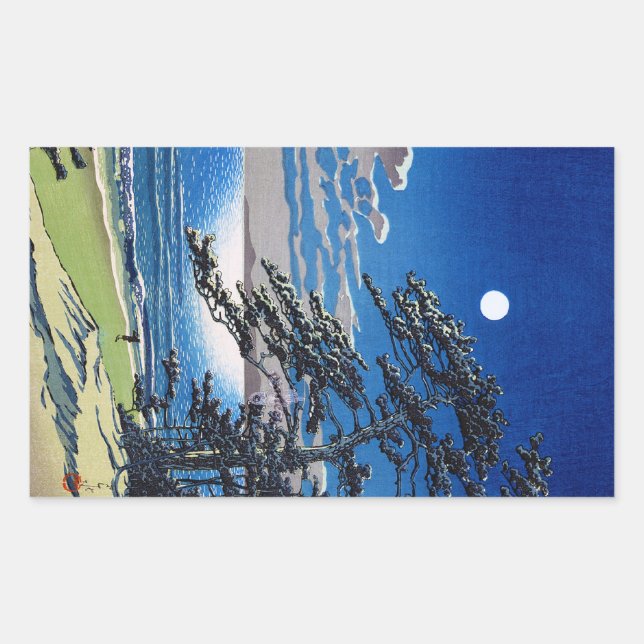 Sticker Rectangulaire Cool oriental japonais lune lumière nuit paysage (Devant)