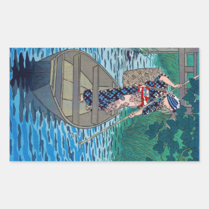 Sticker Rectangulaire Cool orientale japonaise rivière femme de pêche