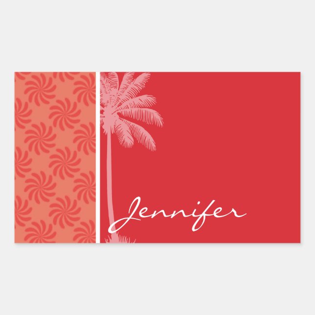 Sticker Rectangulaire Corail tropical et spirale rouge (Devant)
