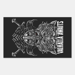 Sticker Rectangulaire Corbeaux d'Odin Mythologie Viking Valhalla attend