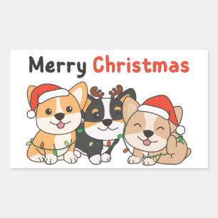 Sticker Rectangulaire Corgi Christmas Animaux mignons Chiens Joyeux Noël