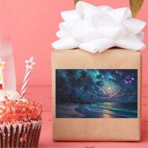 Sticker Rectangulaire Côte des étoiles, Maldives, Plage de nuit